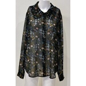CAbi Womens Sheer Dark Floral Fairy Grunge Button Top Size M Black Whimsigoth